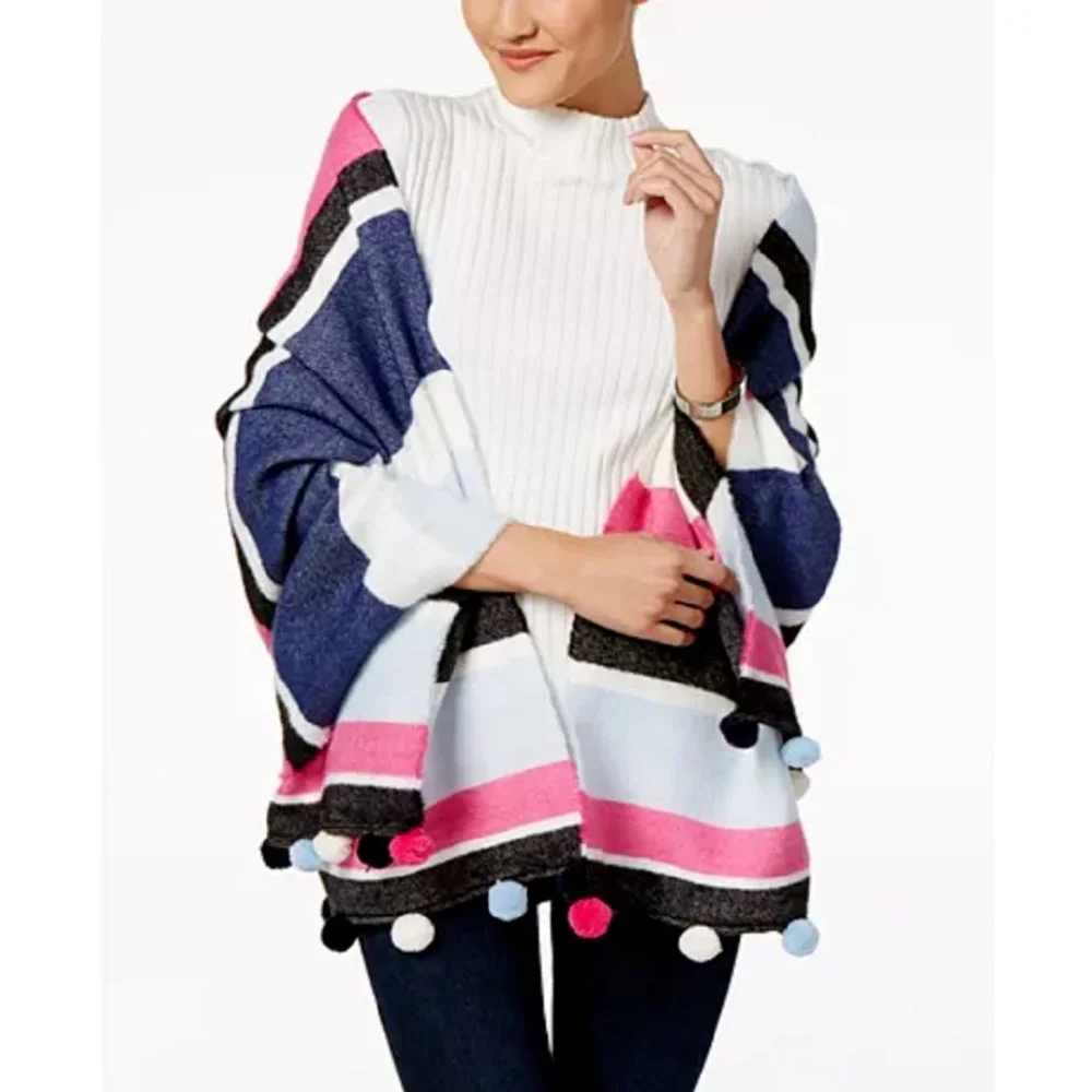 Inc International Concepts Striped Pom Pom Wrap & Scarf